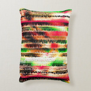 Red yellow and green coloured striped sliced paper decorative cushion