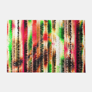 Red yellow and green coloured striped sliced paper doormat