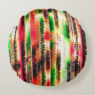 Red yellow and green coloured striped sliced paper round cushion