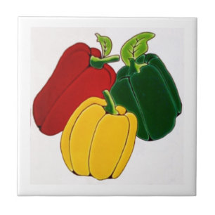 Red, Yellow and Green Peppers Ceramic Tile