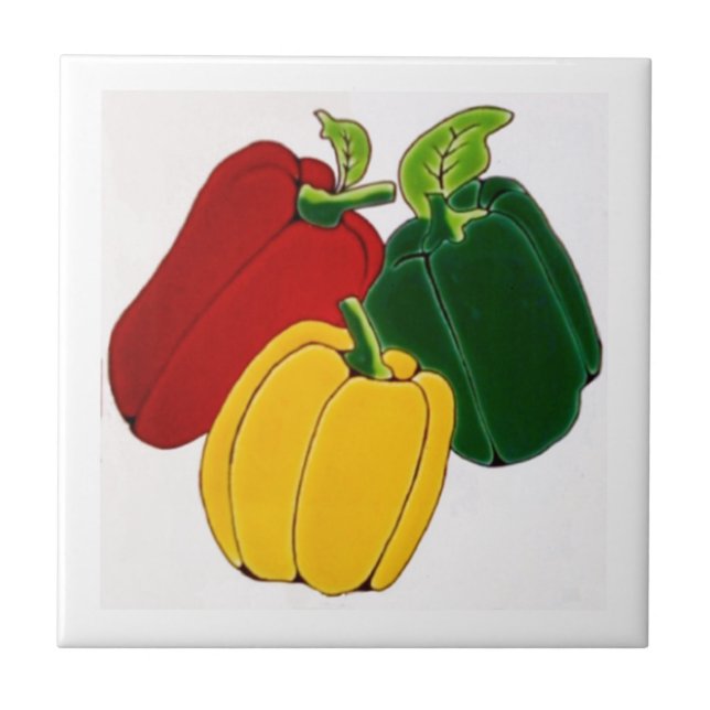 Red, Yellow and Green Peppers Ceramic Tile (Front)