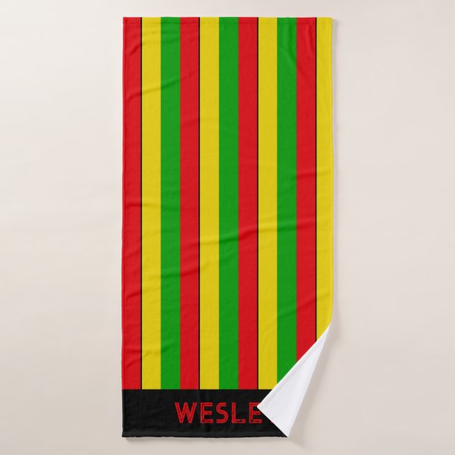 Red Yellow and Green Rasta Striped Bath Towel (Bath Towel)