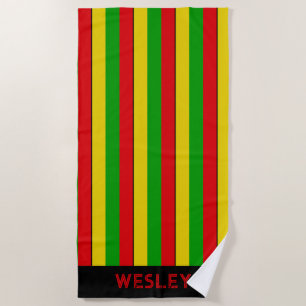 Red Yellow and Green Rasta Striped Beach Towel