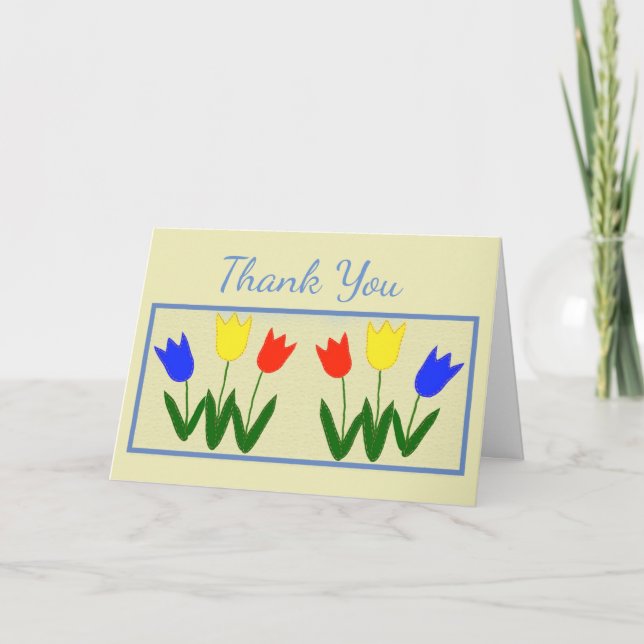 Red, Yellow and Orange Tulip, Folk Art Style, Thank You Card (Front)