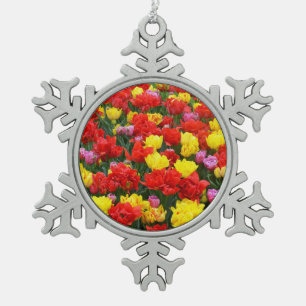 Red, yellow and pink tulips christmas ornament