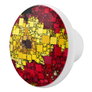 Red, Yellow, and Shades of Gold Mini Boxes Ceramic Knob