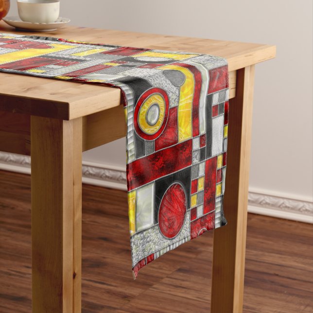 Red Yellow Art Deco Stained Glass Short Table Runner (In Situ)