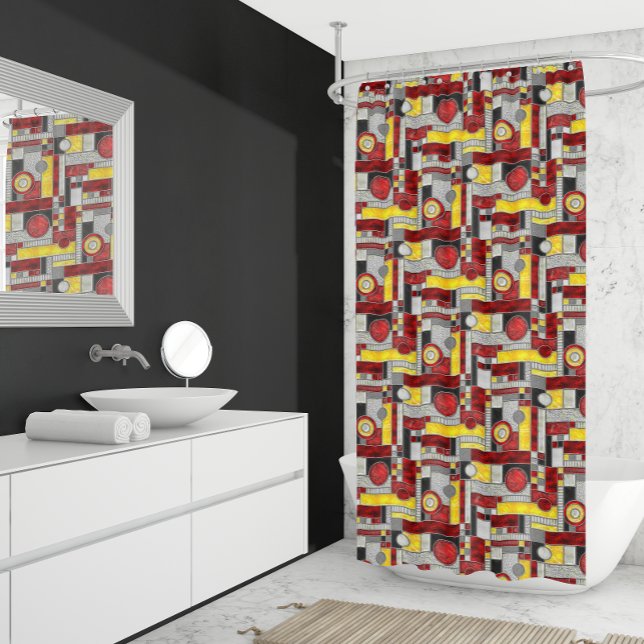 Red Yellow Art Deco Stained Glass Shower Curtain (Creator Uploaded)