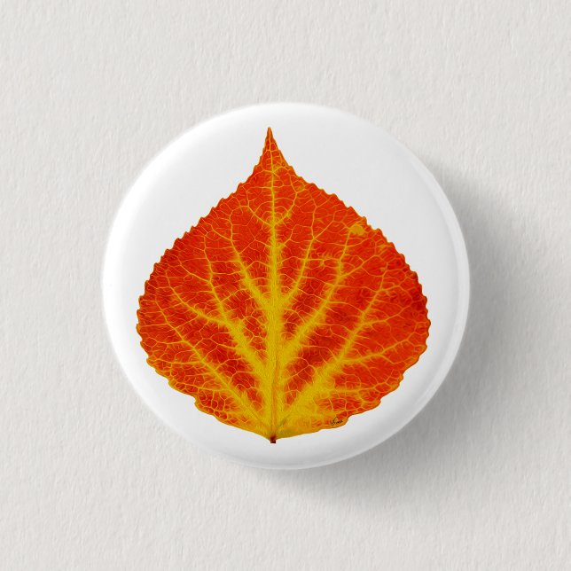 Red & Yellow Aspen Leaf #10 3 Cm Round Badge (Front)
