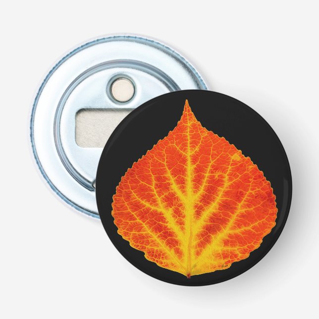 Red & Yellow Aspen Leaf #10 Bottle Opener (Front)