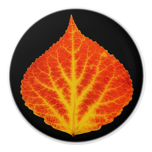 Red & Yellow Aspen Leaf #10 Ceramic Knob (Front)