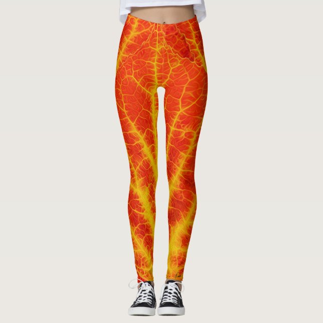 Red & Yellow Aspen Leaf #10 Leggings (Front)