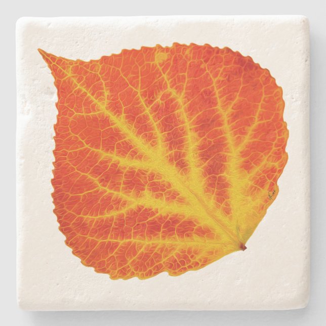 Red & Yellow Aspen Leaf #10 Stone Coaster (Front)