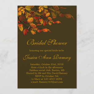 Red, yellow autumn leaves Bridal Shower Invitation