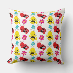 RED & YELLOW BABY BUGS & FLOWERS CUSHION