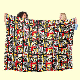 Red Yellow Black Abstract African Tribal Geometric Fleece Blanket