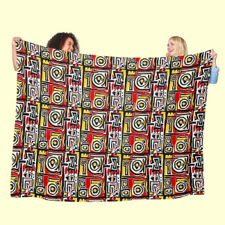 Red Yellow Black Abstract African Tribal Geometric Fleece Blanket