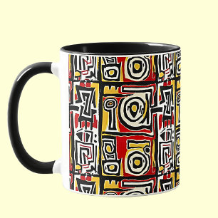 Red Yellow Black Abstract African Tribal Geometric Mug