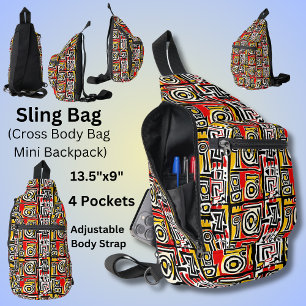 Red Yellow Black Abstract African Tribal Geometric Sling Bag