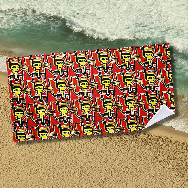 Red Yellow Black, Abstract Figures Beach Towel (Creator Uploaded)