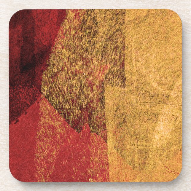Red yellow black abstract paint brush art coaster (Front)