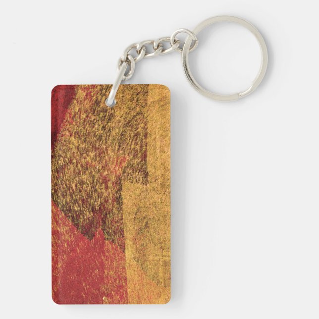 Red yellow black abstract paint brush art key ring (Back)