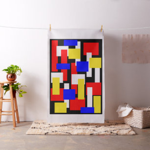Red, Yellow, Black and Blue Geometric Blocks Fabric