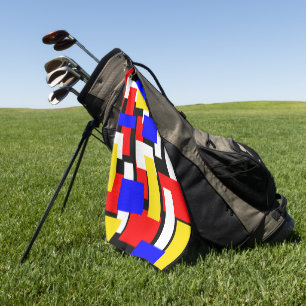 Red, Yellow, Black and Blue Geometric Blocks   Golf Towel