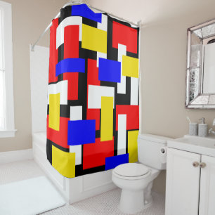 Red, Yellow, Black, and Blue Geometric Shower Curtain