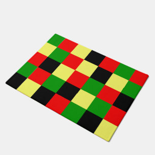 Red, Yellow, Black and Green Checkers Doormat