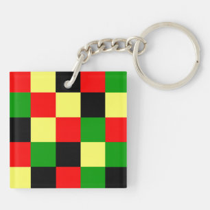 Red, Yellow, Black and Green Checkers Key Ring