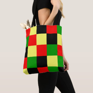 Red, Yellow, Black and Green Checkers Tote Bag