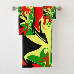 Red, Yellow, Black and Green Swirls Bath Towel Set