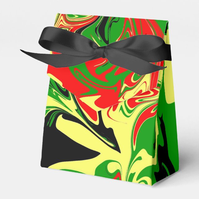 Red, Yellow, Black and Green Swirls Favour Box (Front Side)
