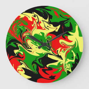 Red, Yellow, Black and Green Swirls Large Clock