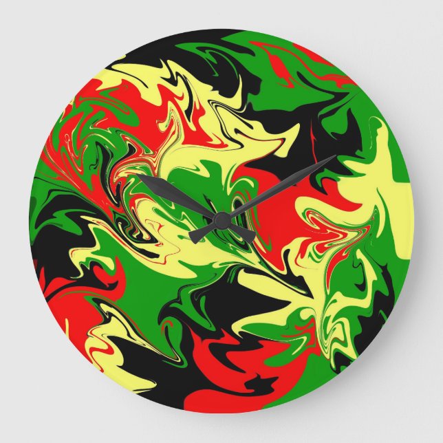 Red, Yellow, Black and Green Swirls Large Clock (Front)