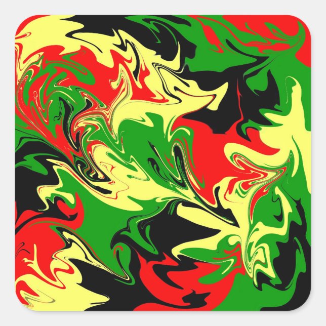 Red, Yellow, Black and Green Swirls Square Sticker (Front)