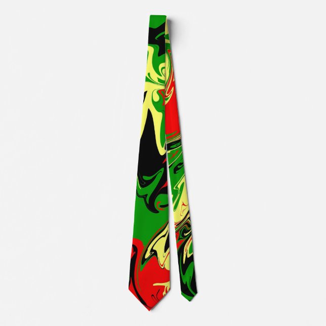 Red, Yellow, Black and Green Swirls Tie (Front)