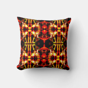 Red Yellow Black Batik-like Large Mosaics Motif Cushion