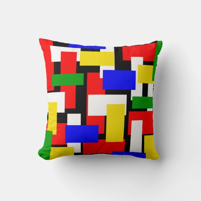 Red, Yellow, Black, Blue and Green Blocks Cushion (Front)