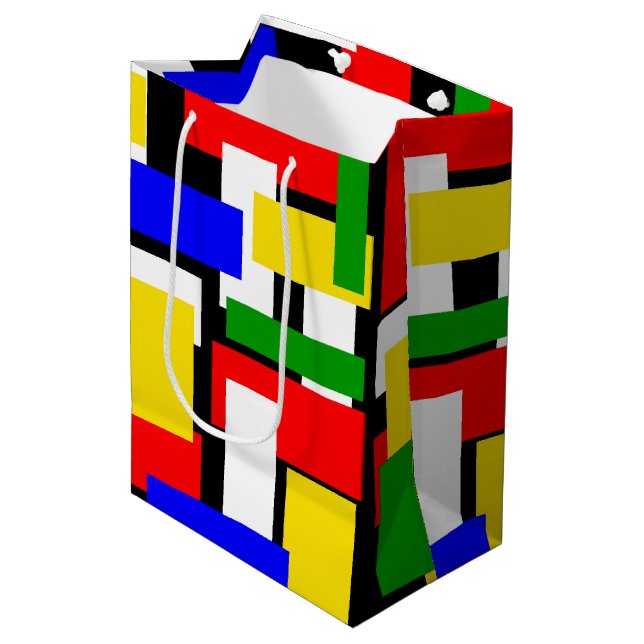 Red, Yellow, Black, Blue and Green Blocks Medium Gift Bag (Front Angled)