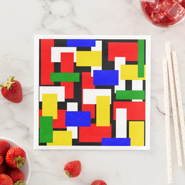 Red, Yellow, Black, Blue and Green Blocks Napkin (Insitu)