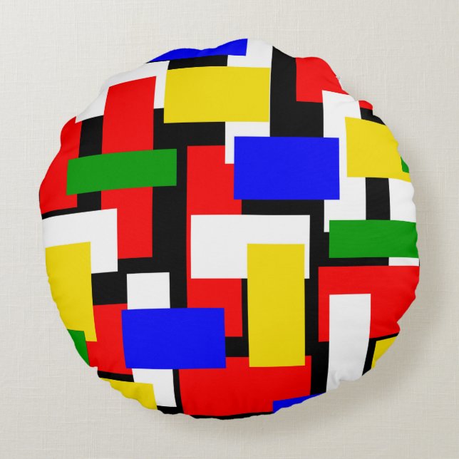 Red, Yellow, Black, Blue and Green Blocks Round Cushion (Back)