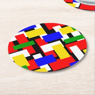 Red, Yellow, Black, Blue and Green Blocks Round Paper Coaster
