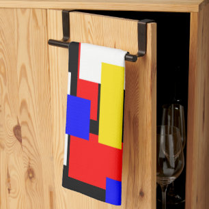 Red, Yellow, Black, Blue and Green Blocks Tea Towel