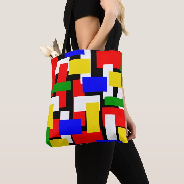 Red, Yellow, Black, Blue and Green Blocks Tote Bag (Close Up)