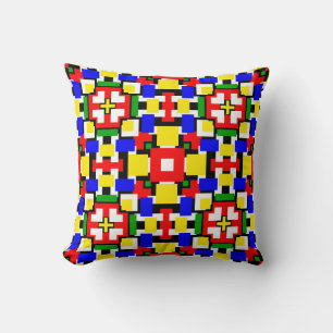 Red, Yellow, Black, Blue and Green Geometrics  Cushion