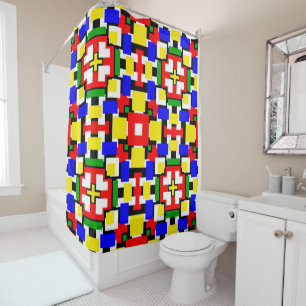 Red, Yellow, Black, Blue and Green Geometrics  Shower Curtain