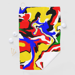 Red, Yellow, Black, Blue and Green Swirls Golf Towel