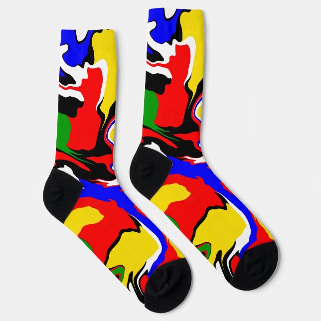 Red, Yellow, Black, Blue and Green Swirls  Socks (Right)